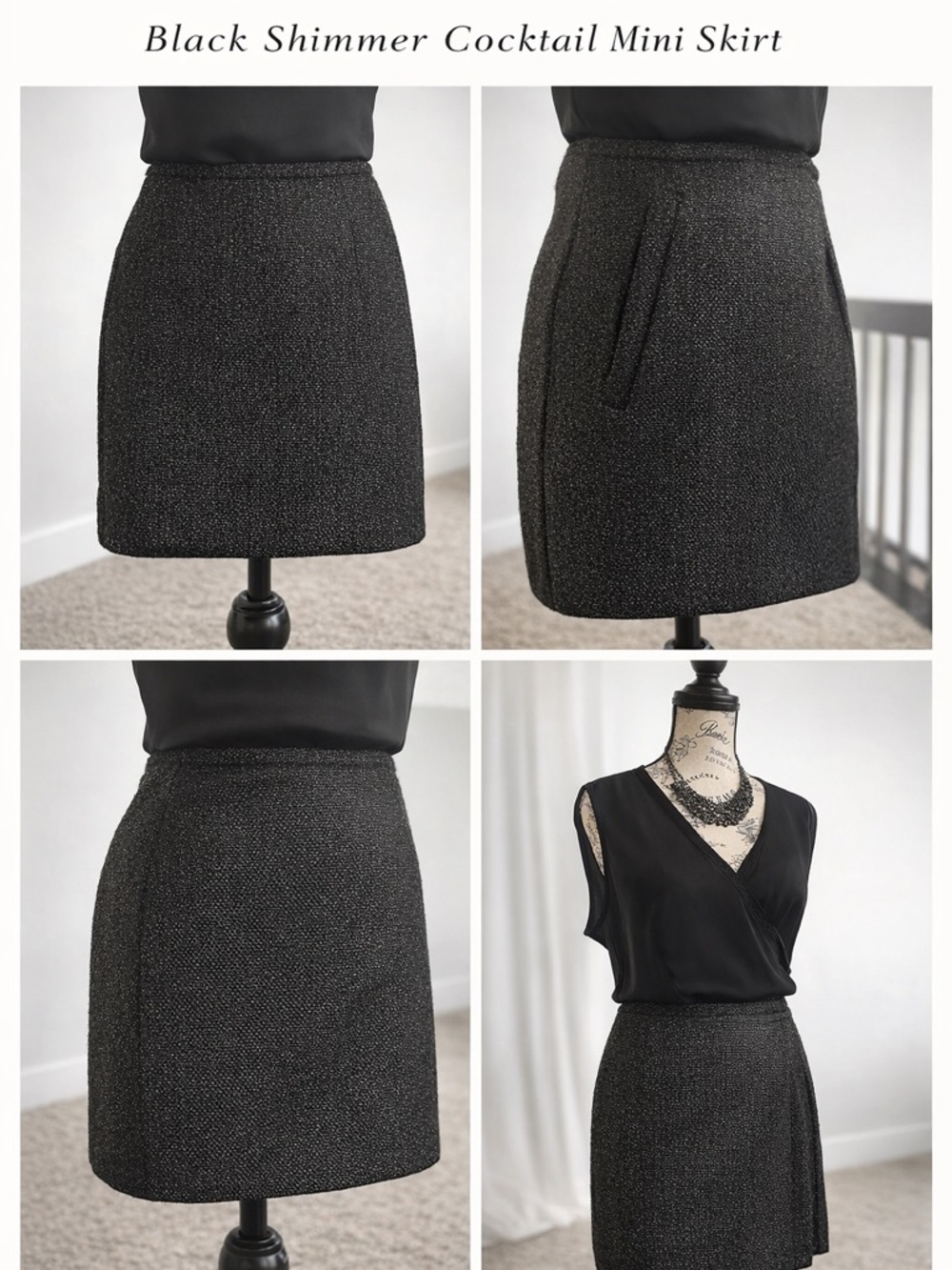NWT Banana Republic Skirt | Black Shimmer Cocktail Mini | Size 8